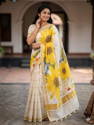 KERALA COTTON DIGITALPRINTED SAREES WITH BLOUSE