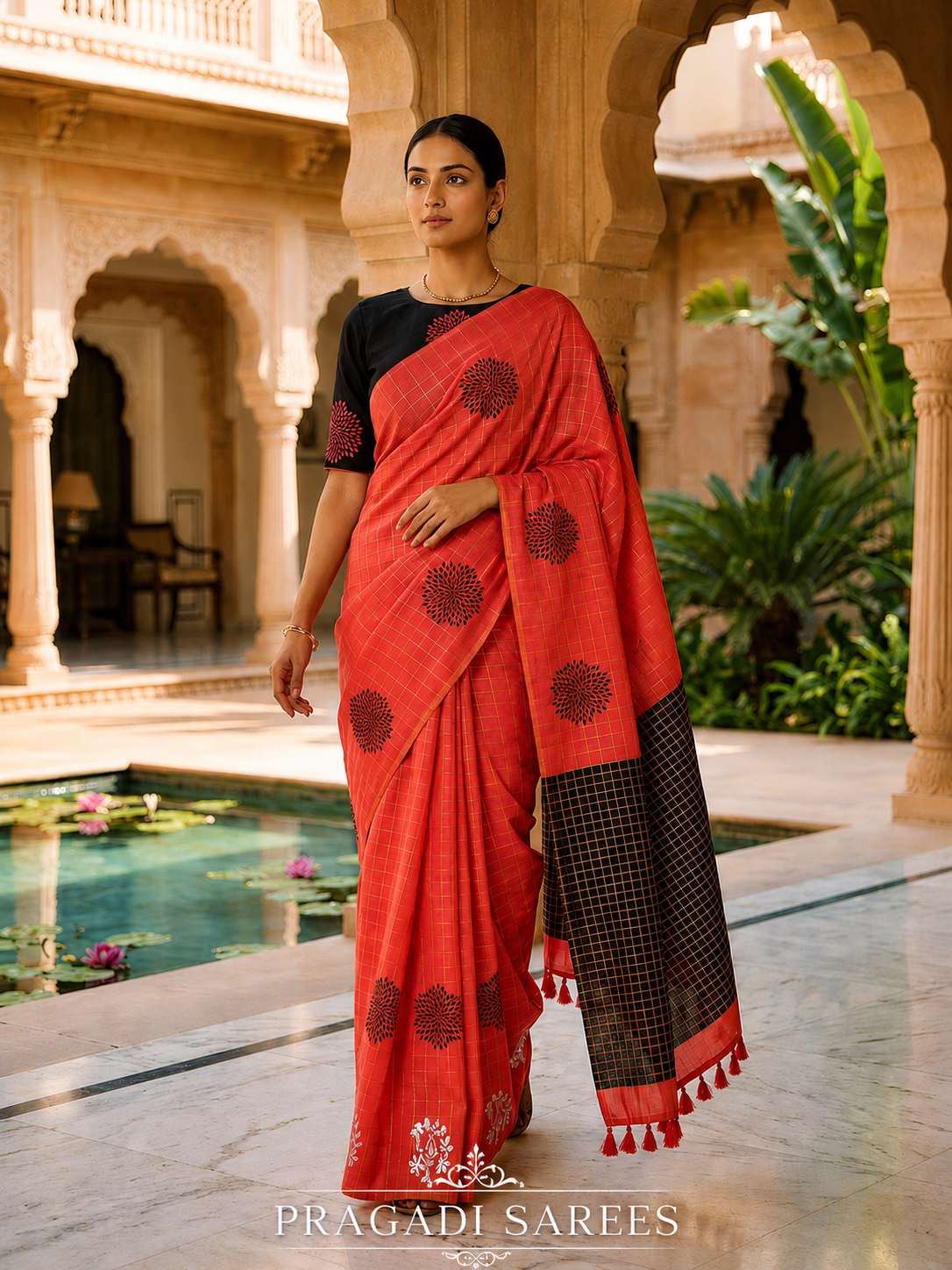Elegant Coral Pink Designer Saree