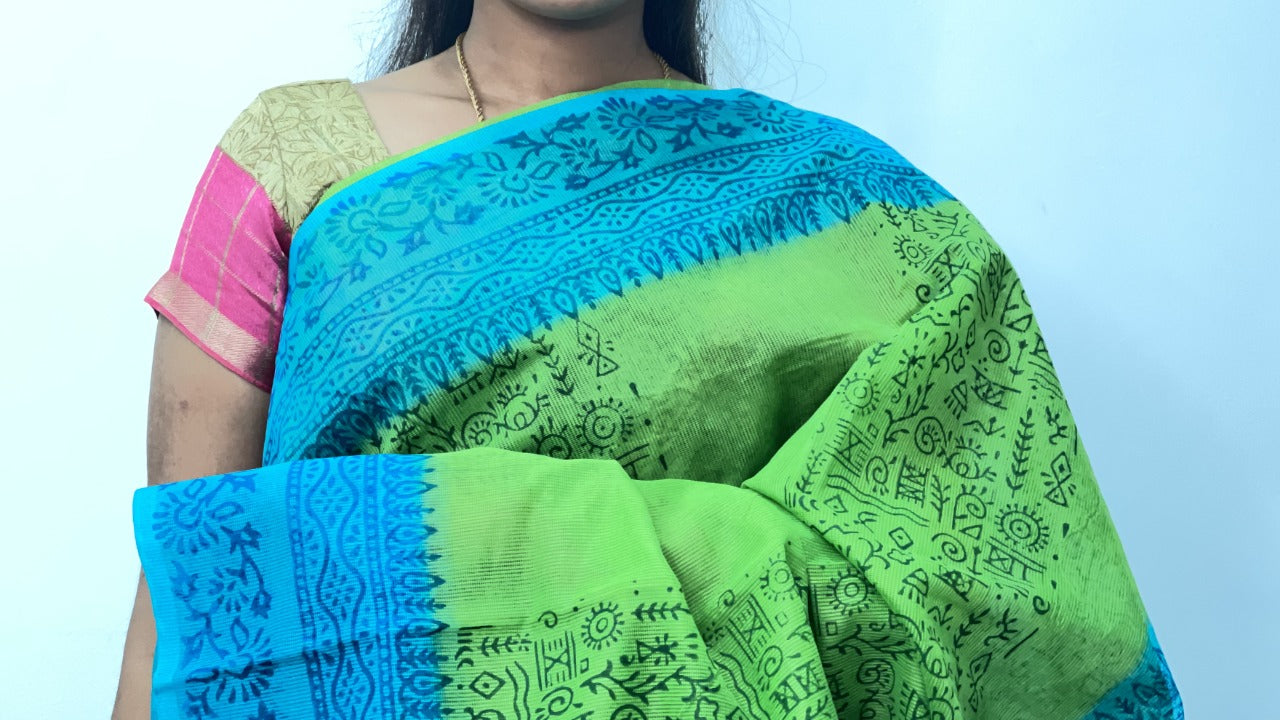 SUPERNET HAND BLOCK PRINTED SAREES
