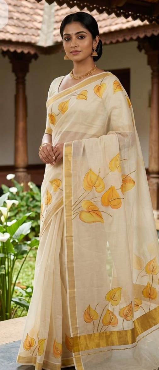 KERALA COTTON DIGITALPRINTED SAREES WITH BLOUSE