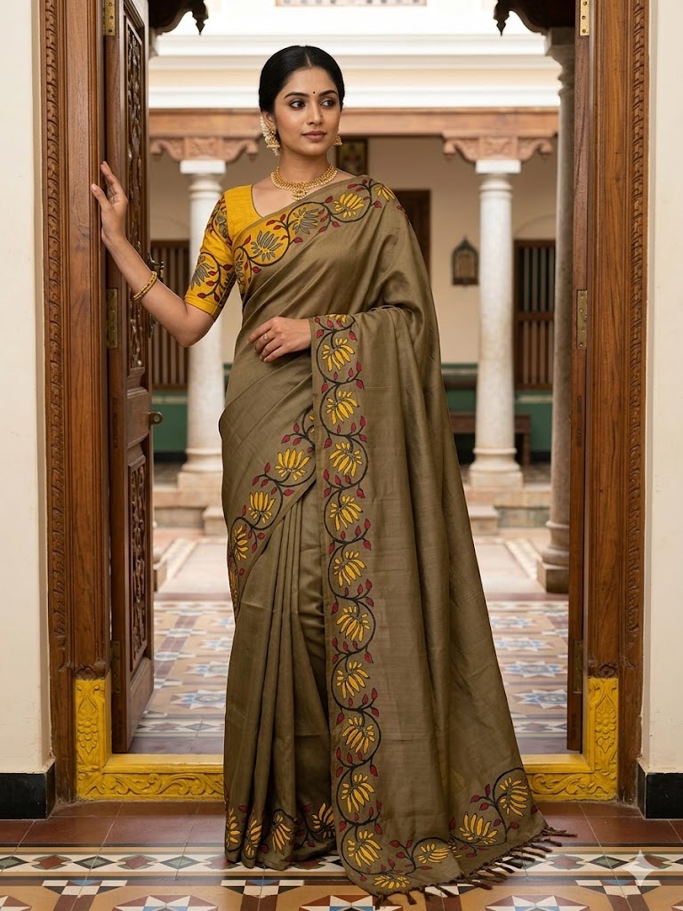 SOUTH COTTON HAND BLOCK PRINTED SAREES WITH BLOUSE