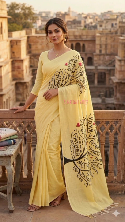 SOUTH COTTON HAND BLOCK PRINTED SAREES WITH DOUBLE BLOUSE