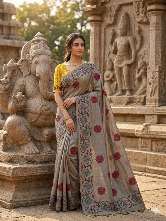 SOUTH COTTON HAND BLOCK PRINTED SAREES WITH BLOUSE
