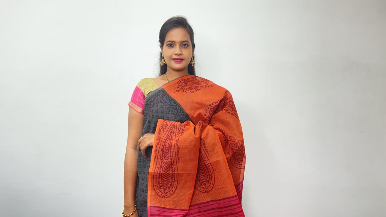 SUPERNET HAND BLOCK PRINTED SAREES