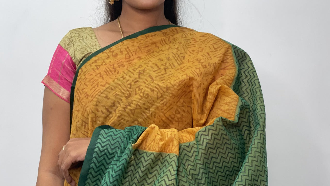 SUPERNET HAND BLOCK PRINTED SAREES
