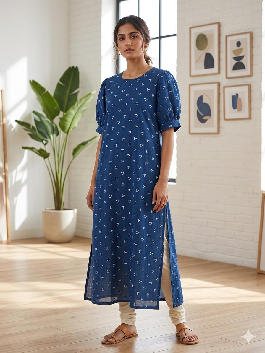 PURE COTTON INDIGO COLOUR HAND BLOCK PRINTED KURTHIS