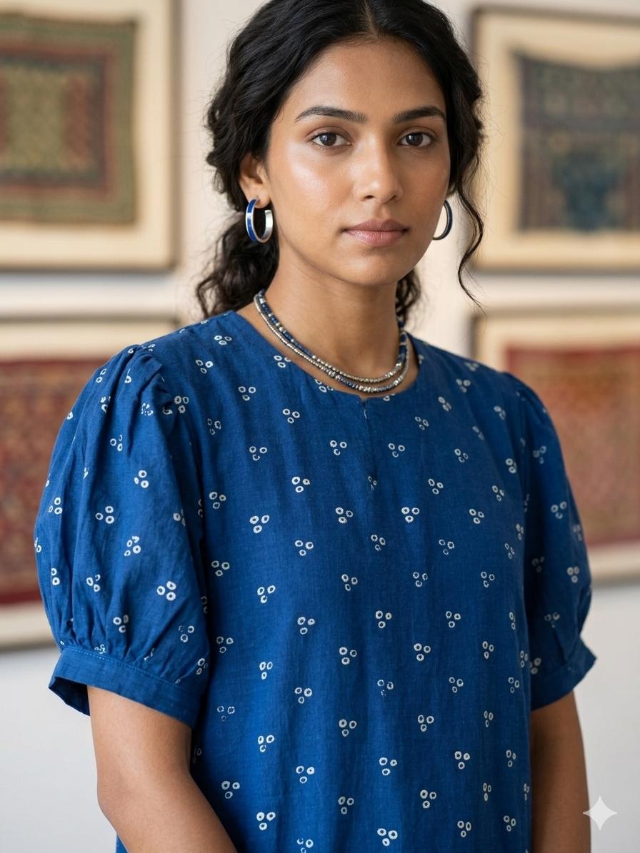 PURE COTTON INDIGO COLOUR HAND BLOCK PRINTED KURTHIS