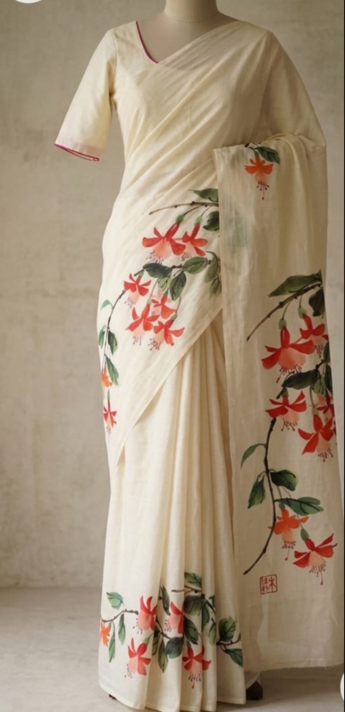 Kerala kasavu saree with hand block prints,and silk cotton blouse Rs1300