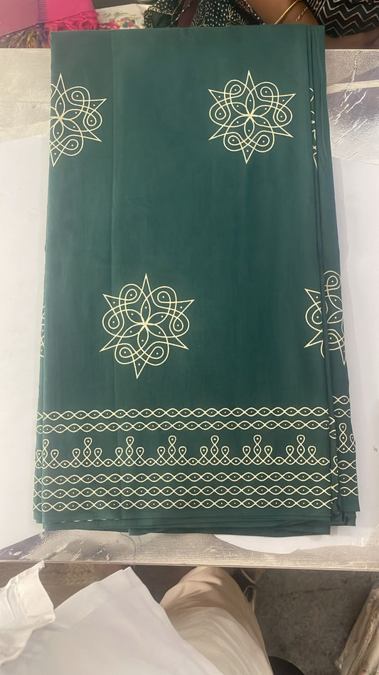 MUL MUL SOFT COTTON BLOCK PRINTED SAREES WITH BLOUSE.ELEGANT DESIGN.