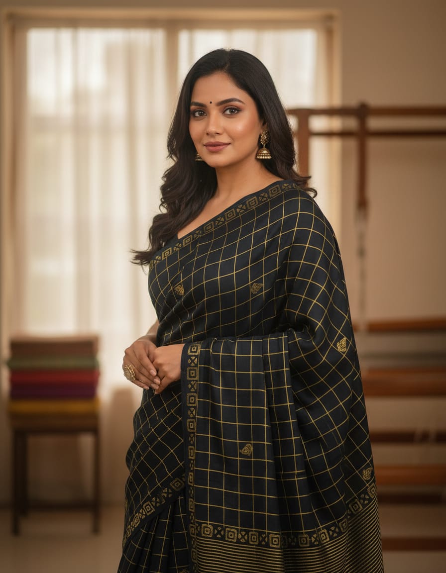 MUL MUL SOFT COTTON BLOCK PRINTED SAREES WITH BLOUSE.ELEGANT DESIGN.