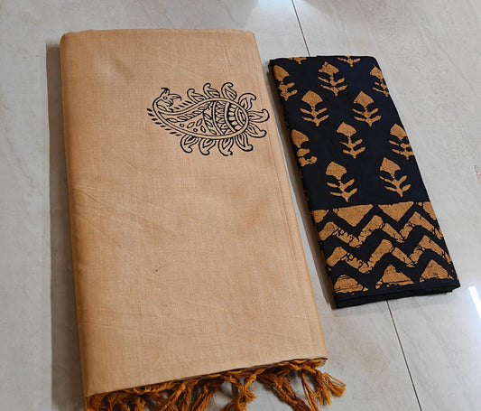 south cotton saree with double silk blouse