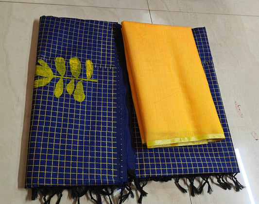 south cotton saree with double silk blouse