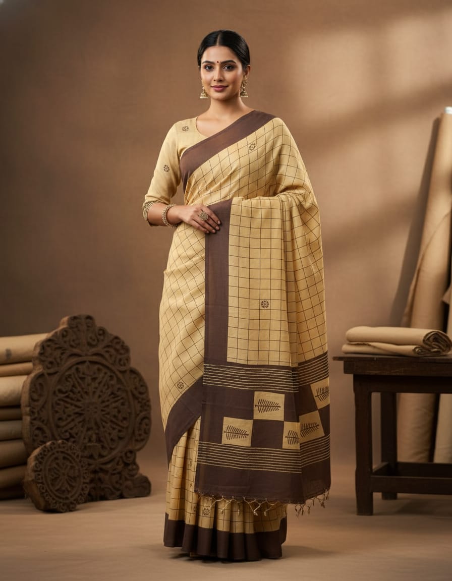 south cotton saree with  double silk blouse