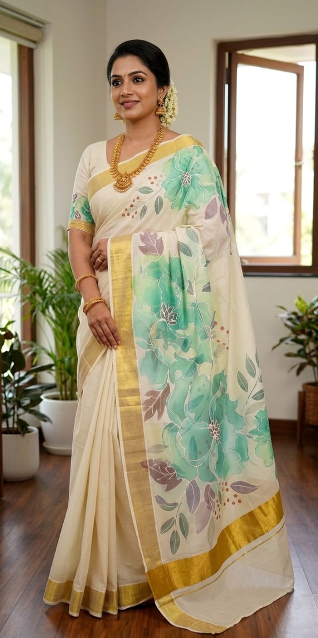 KERALA COTTON DIGITALPRINTED SAREES