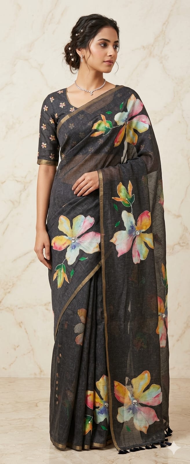 Linen cotton saree with silk blouse RS 1200