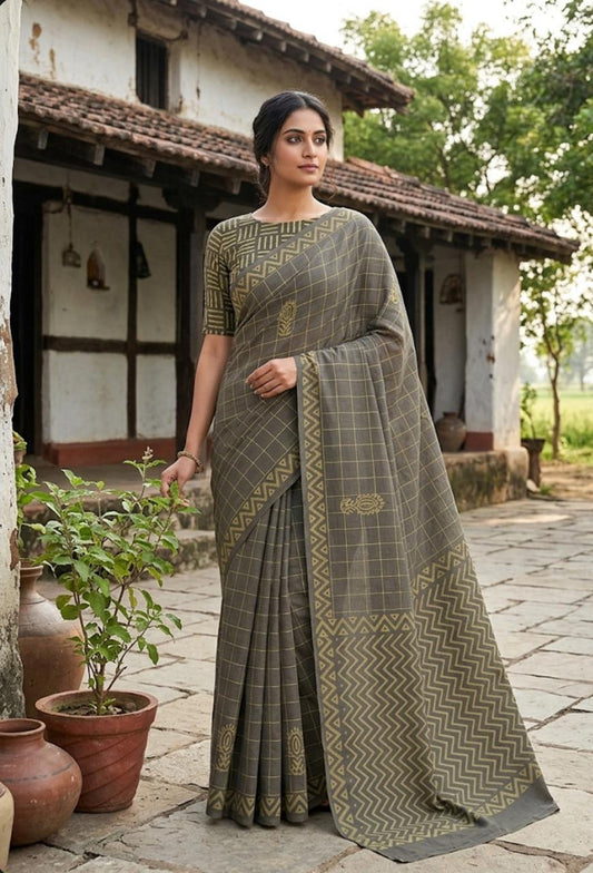 south cotton handblock printed saree