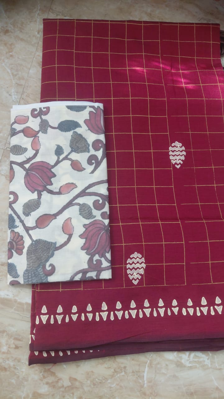 Soft And Silky South cotton saree - Hand Block Printed