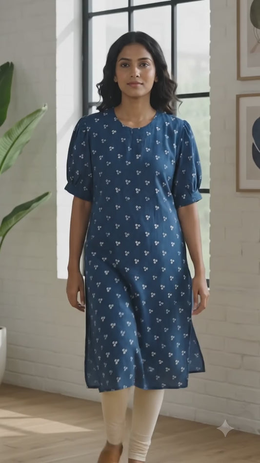 PURE COTTON INDIGO COLOUR HAND BLOCK PRINTED KURTHIS
